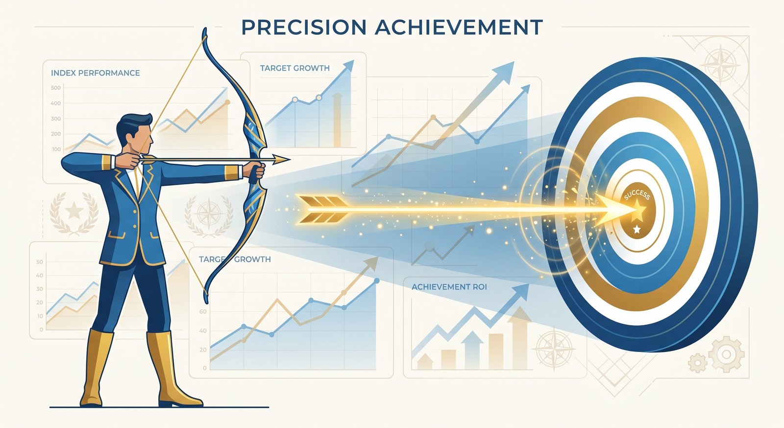 Conceptual illustration of an archer hitting a financial target