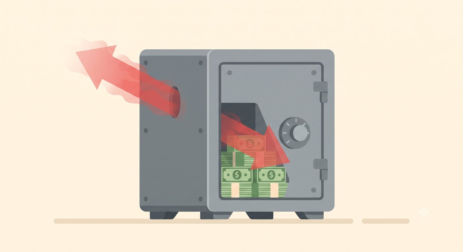 Illustration of inflation penetrating a bank safe