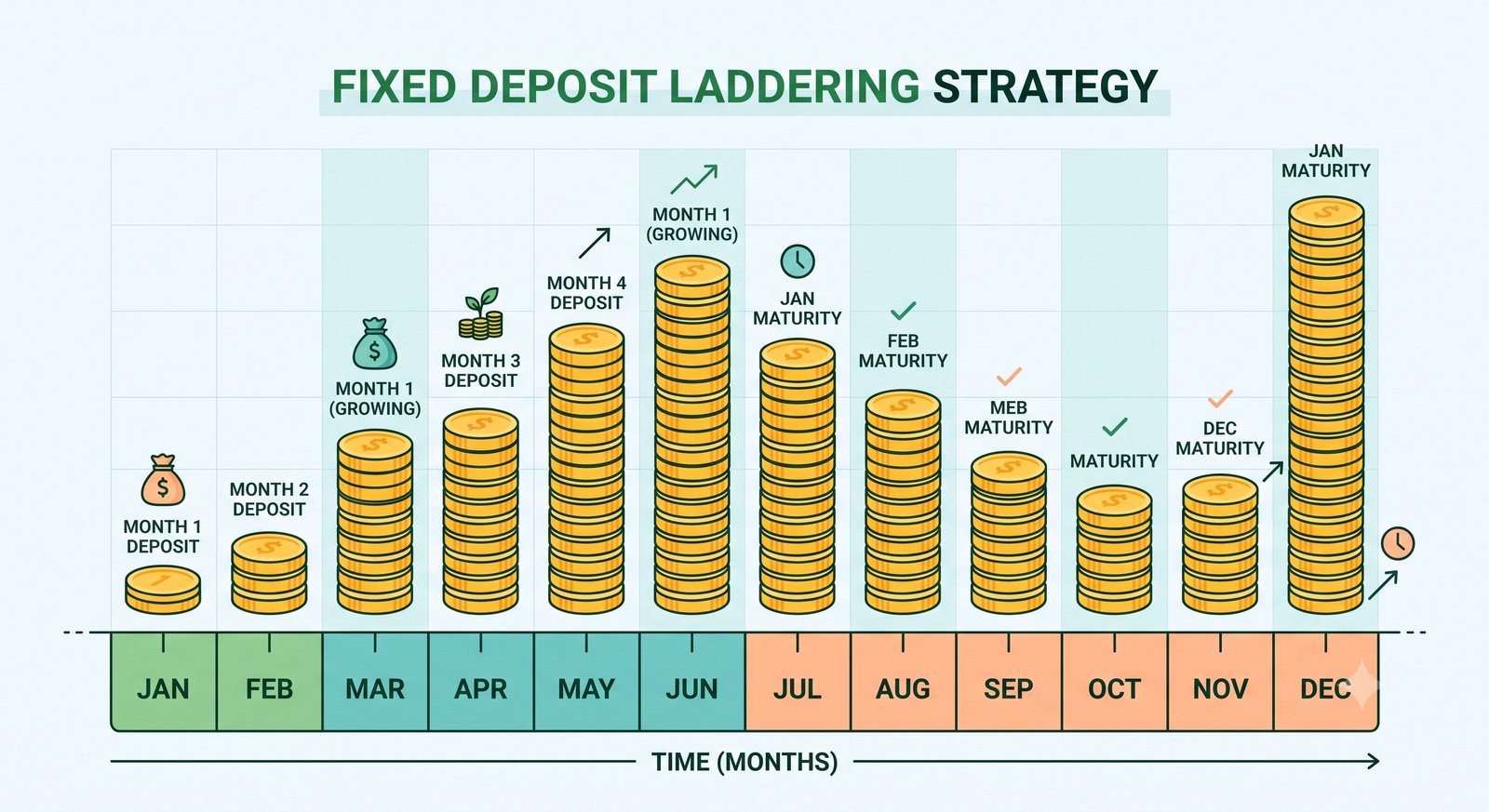 Visualization of a Fixed Deposit Laddering Strategy across a timeline