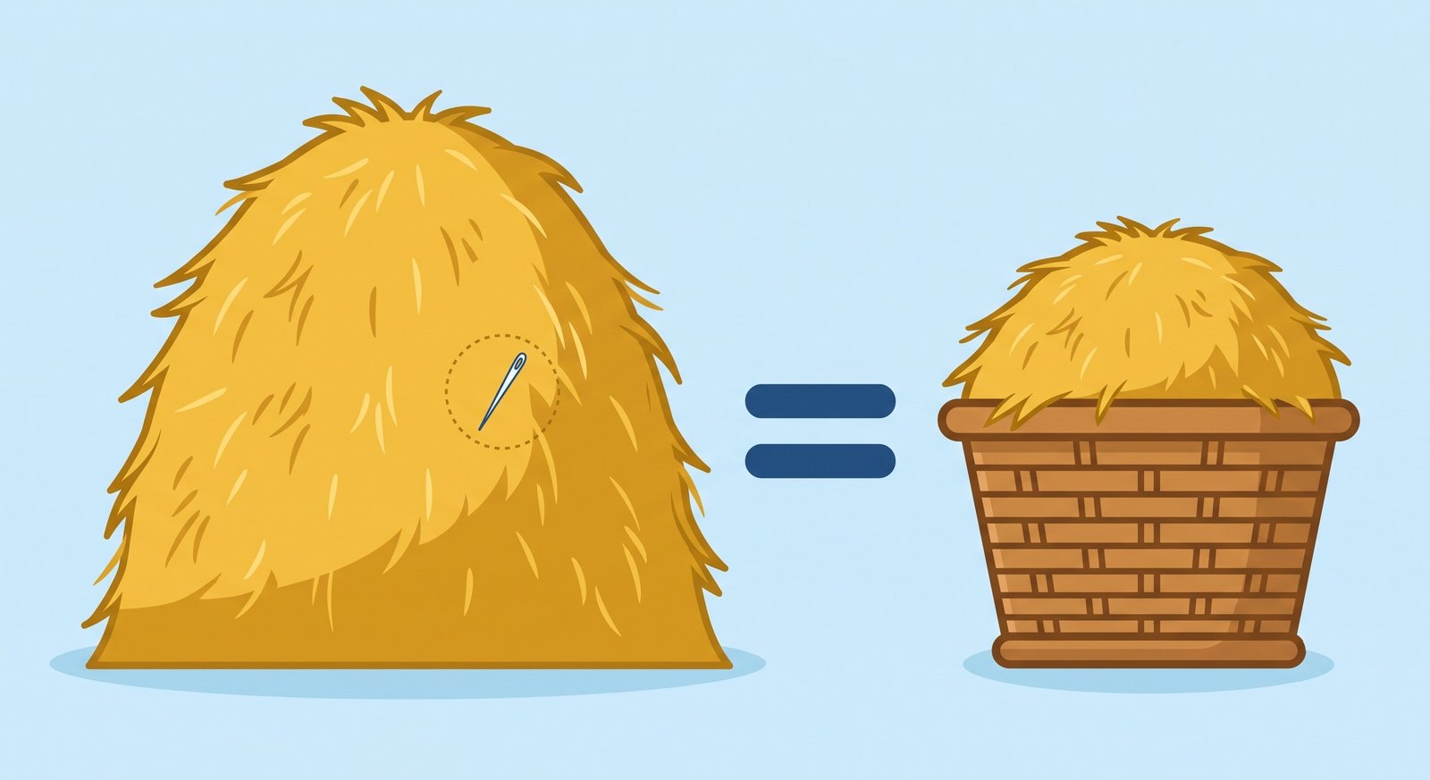 Conceptual illustration of buying the entire haystack instead of looking for the needle
