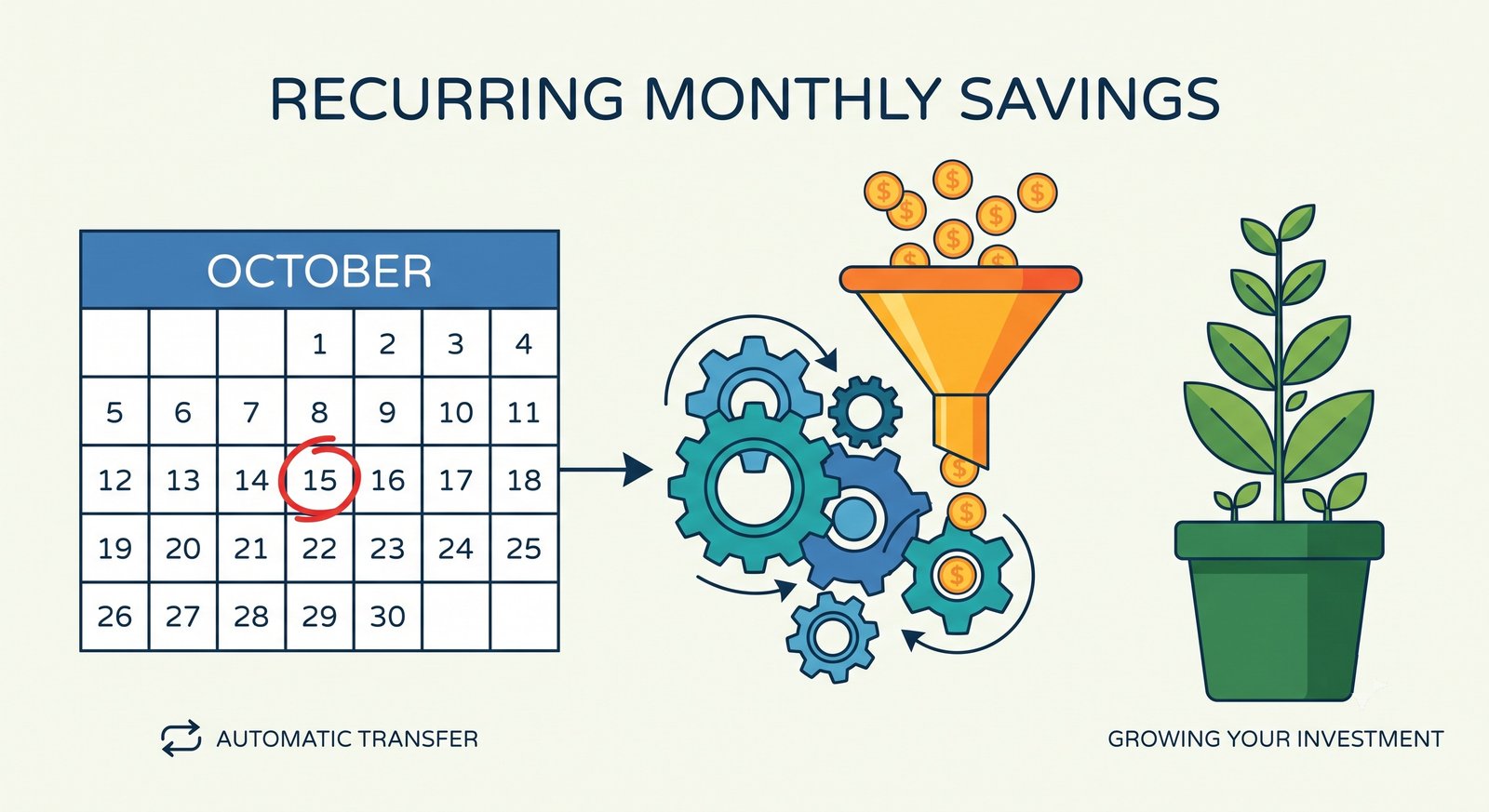 Illustration of a recurring calendar mechanism automating investments