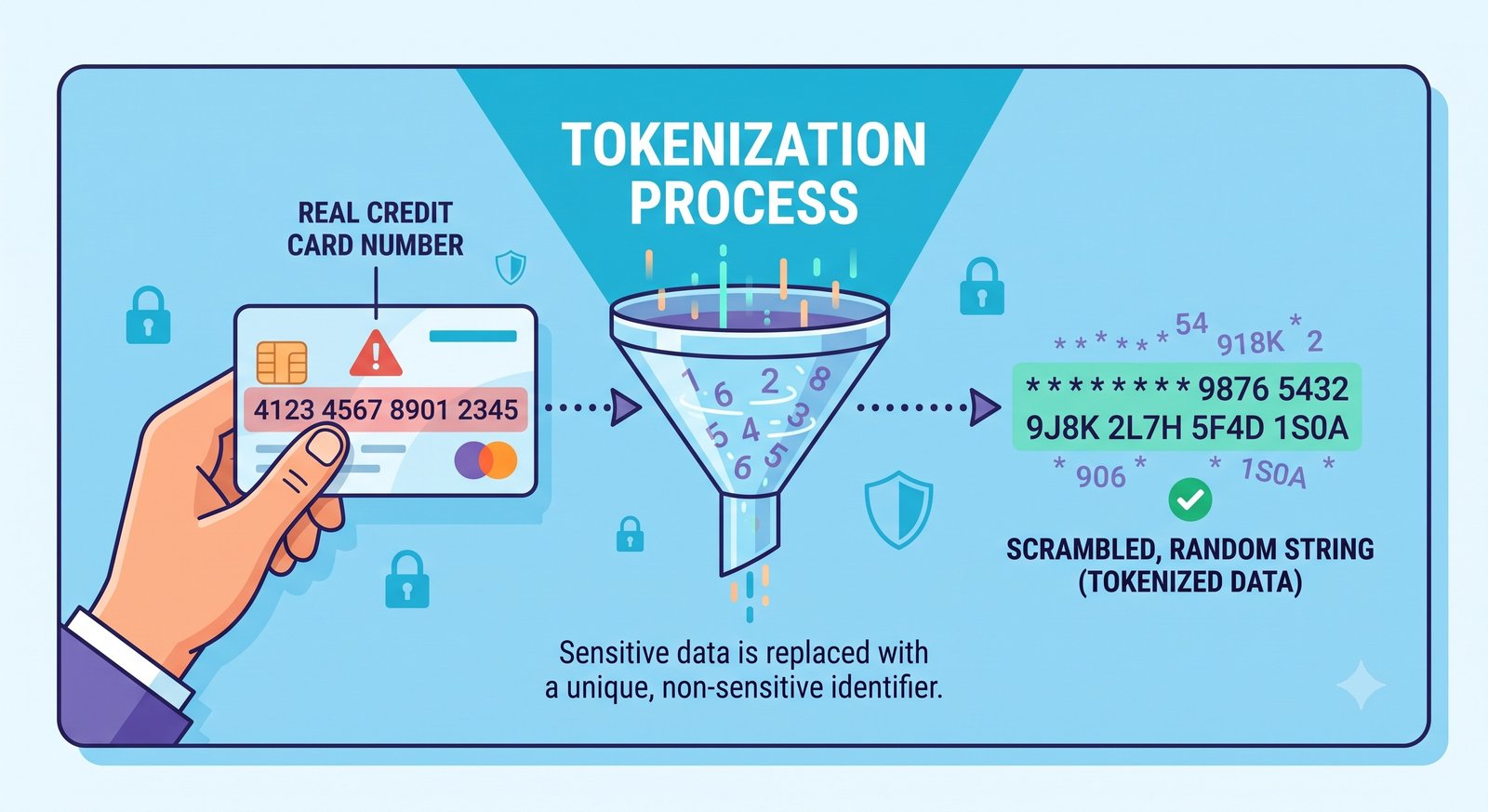 Conceptual illustration of the tokenization process scrambling card data