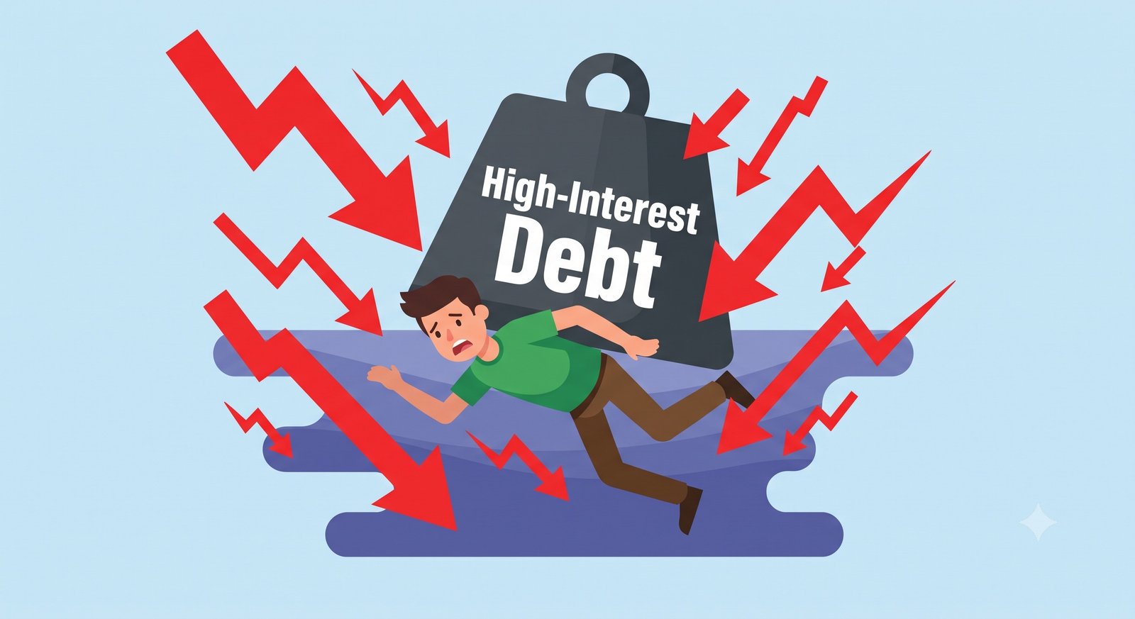 Graphic of a person sinking under high-interest debt